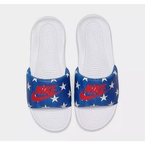 New Nike Victori One Slides Sandals CN9678-402 White Blue Red Men's Size 7